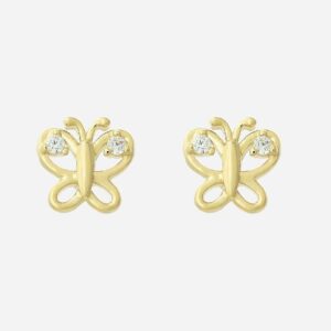 Boucles d'oreilles papillon oxyde zirconium ailes enfant plaqué or 750 légèreté dorée scintillante