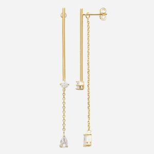 Boucles oreilles pendants plaqué or 750 oxyde zirconium sous lobe - Vue principale moderne élégant