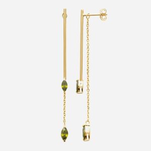 Boucles oreilles pendants plaqué or 750 oxyde zirconium vert - Mise en scène lifestyle