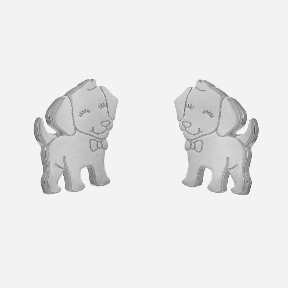 Boucles d'oreilles petit chien souriant enfant argent 925 rhodié mignonnes
