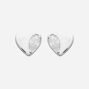 Boucles oreilles coeur argent 925 rhodié oxyde zirconium goutte - Vue principale amour