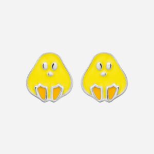 Boucles oreilles poussin argent 925 rhodié émail jaune orange enfant - Vue principale joie adorable