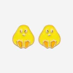 Boucles oreilles poussin plaqué or 750 émail jaune orange enfant - Vue principale joie adorable