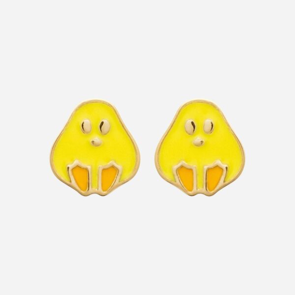 Boucles D'oreilles Créoles Bill Skinner - Poussin émaillé Main - Plaqué Or - Neuf étiqueté