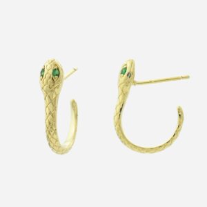Boucles d'oreilles serpent plaqué or créoles ouvertes yeux verts zirconium