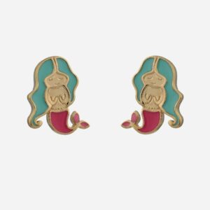 Boucles d'oreilles sirène émail coloré enfant plaqué or 3 microns féeriques marines