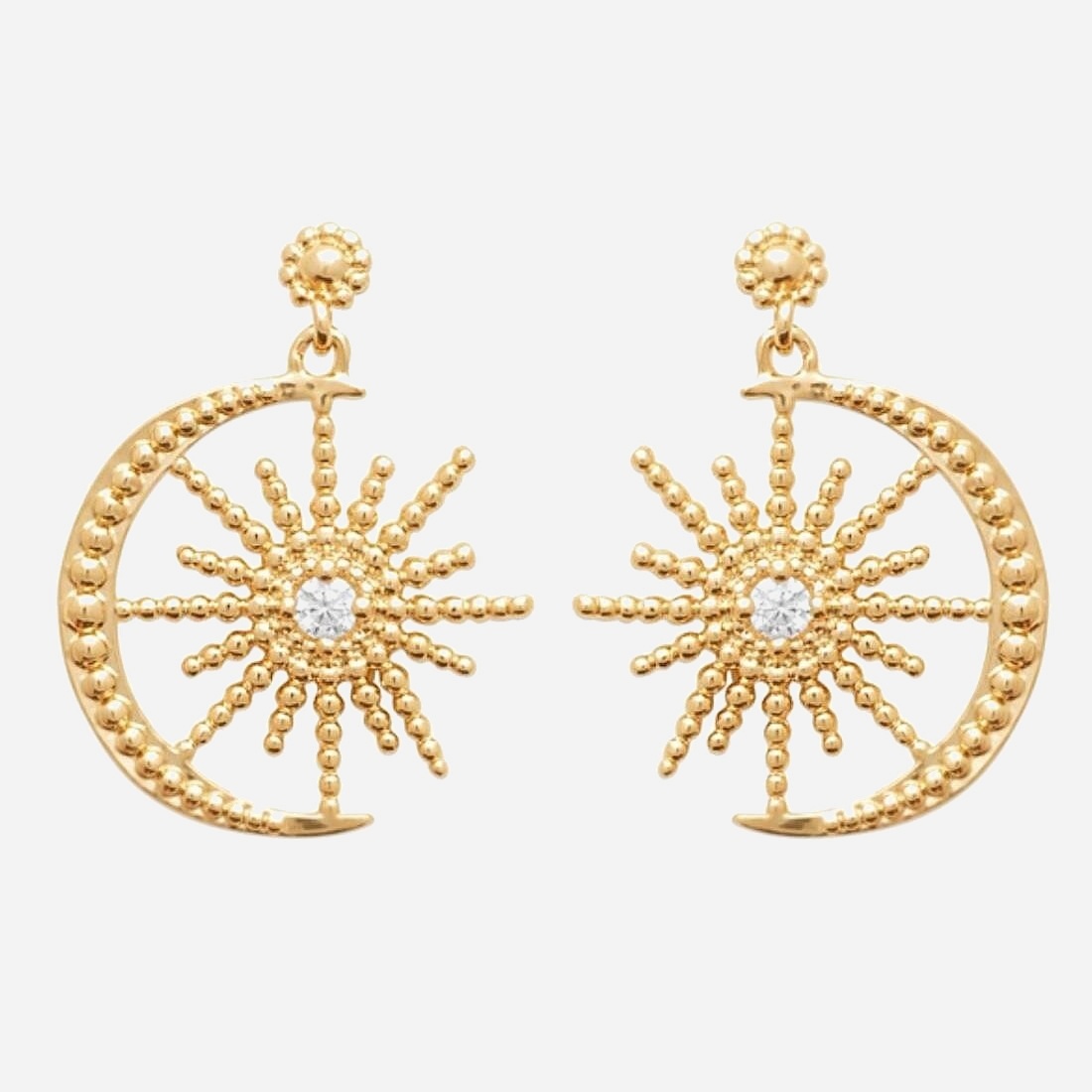 Boucles soleil lune plaqué or 750 oxyde zirconium - Vue principale dualité
