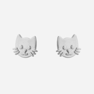 Boucles oreilles tête de chat argent 925 rhodié enfant