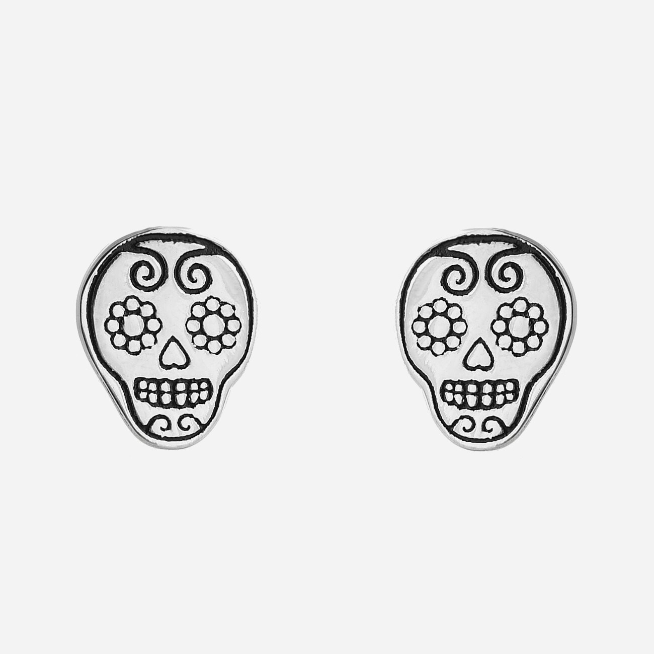 Boucles d'oreilles tête de mort mexicaine fleuri cavalera Argent 925 Rhodié