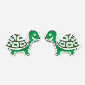 Boucles oreilles tortue argent 925 rhodié émail coloré vert enfant - Vue principale aventuriers nature