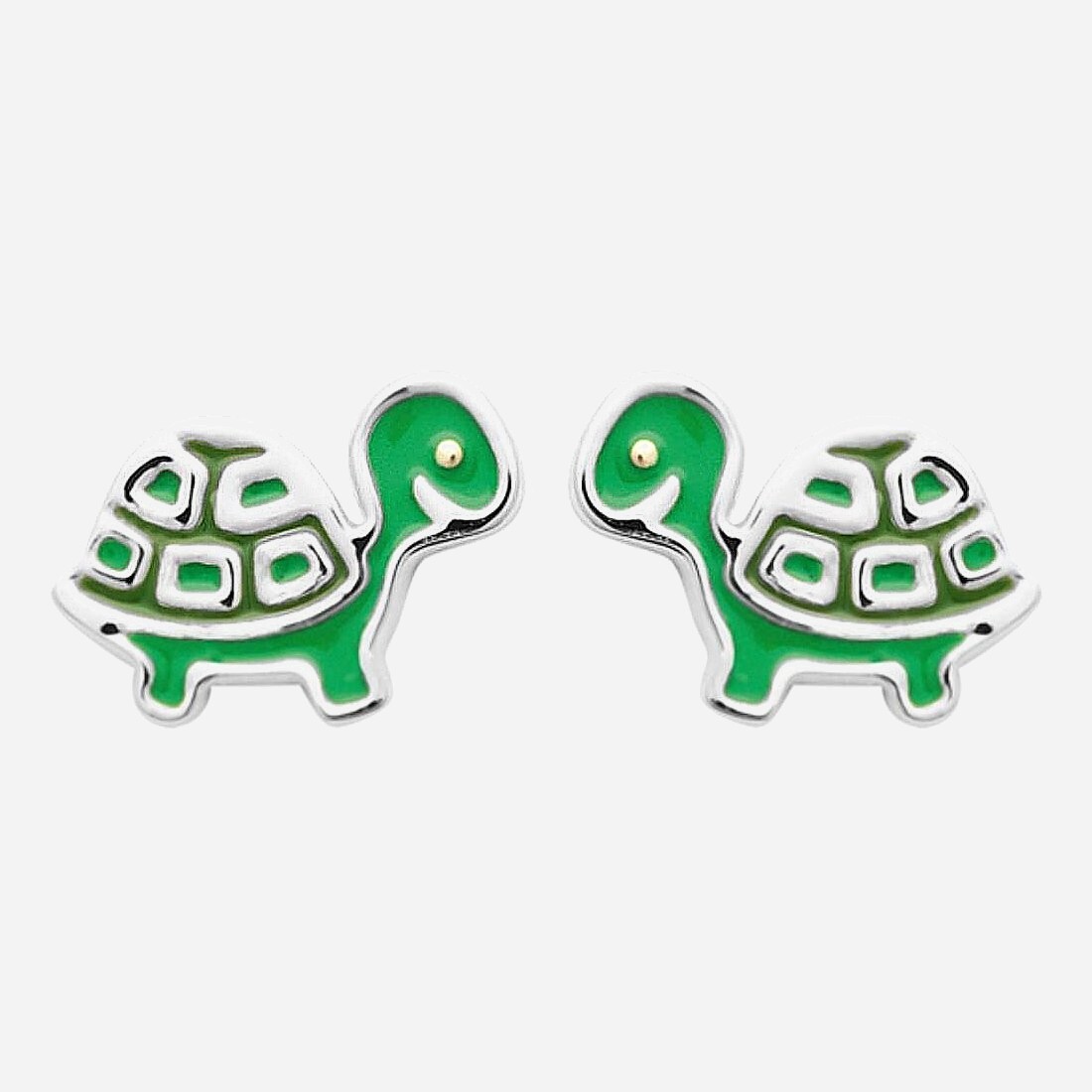 Boucles oreilles tortue argent 925 rhodié émail coloré vert enfant - Vue principale aventuriers nature