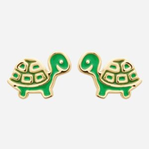 Boucles oreilles tortue plaqué or 750 émail coloré vert - Vue principale beauté marine