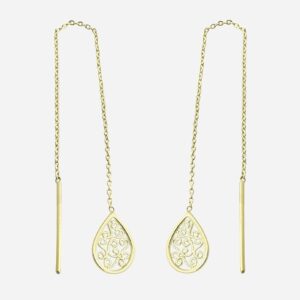 Boucles d'oreilles traversantes goutte arabesque tombante chaînette plaqué or 3 microns sophistiquées
