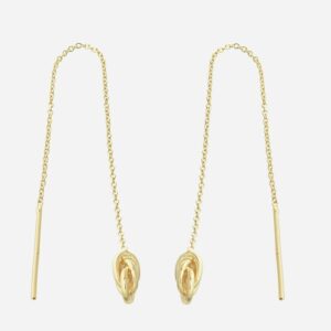 Boucles d'oreilles traversantes nœud tombant chaînette plaqué or 750 élégance féminine mouvement