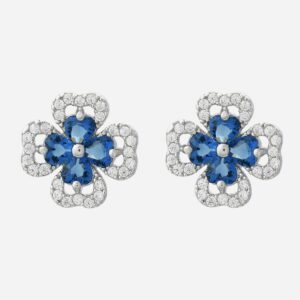 Boucles oreilles trèfle cœurs argent 925 zirconium bleu roi