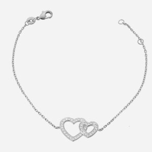 Bracelet 2 coeurs argent 925 rhodié oxyde zirconium 2 tailles - Vue principale symbole amour vie