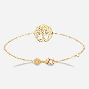 Bracelet arbre de vie plaqué or 750 médaille ronde feuilles symbole universel