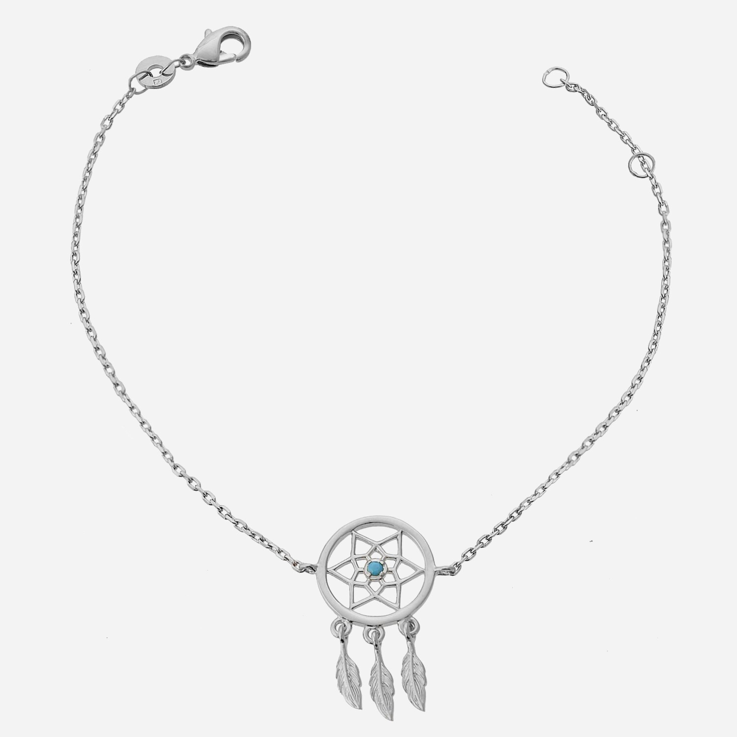 Bracelet attrape rêve argent 925 rhodié perle turquoise - Vue principale amulette protection porte-bonheur