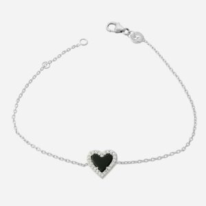 Bracelet argent 925 rhodié avec cœur d'agate et zirconium