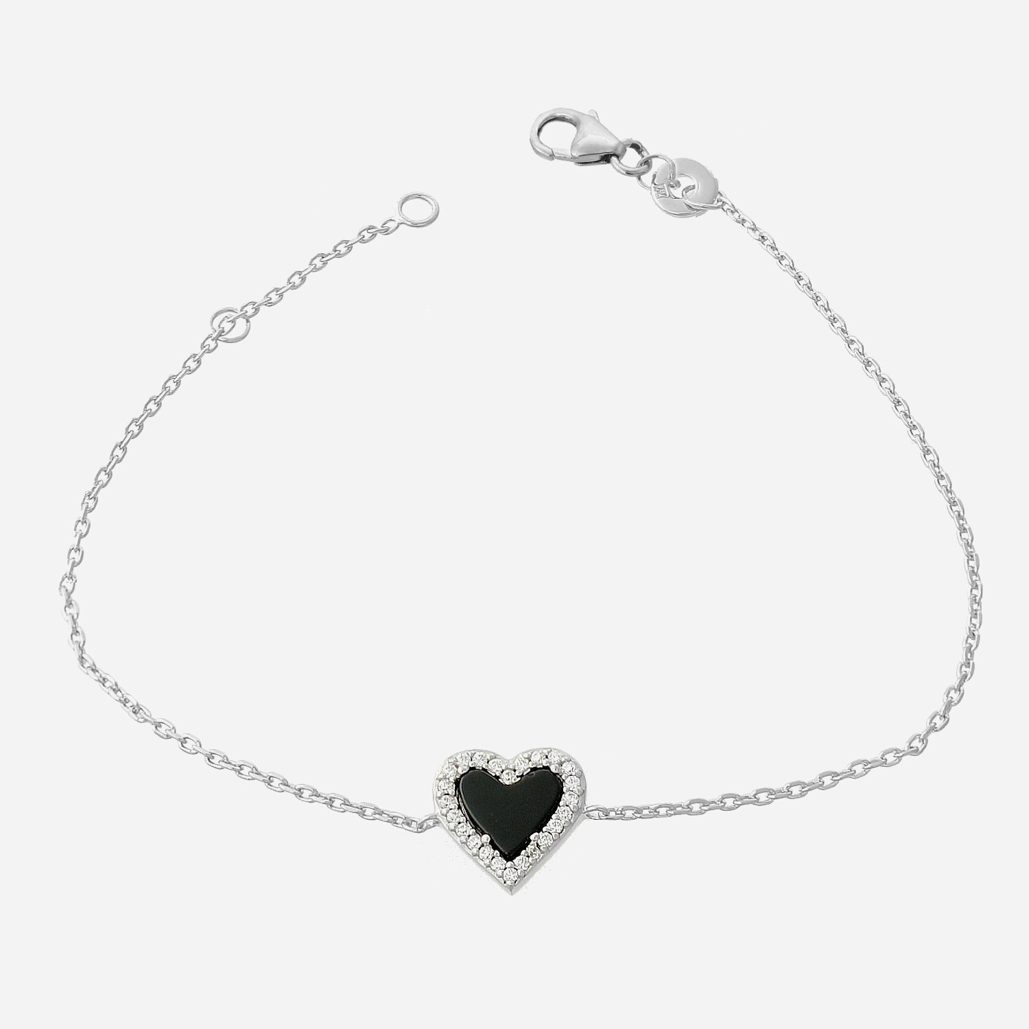 Bracelet argent 925 rhodié avec cœur d'agate et zirconium