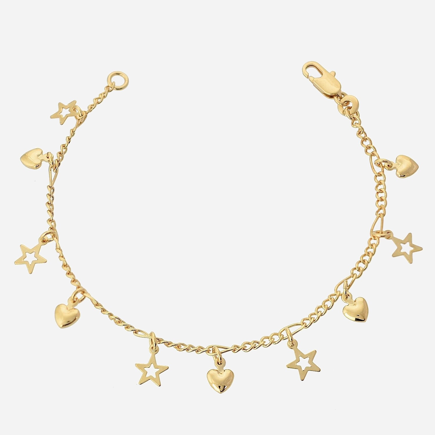 Bracelet coeur étoile plaqué or 750 pendants - Vue principale amour éternel lumière harmonie