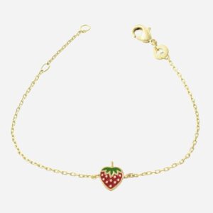 Bracelet fraise plaqué or 750 émail coloré enfant - Vue principale gourmand joyeux