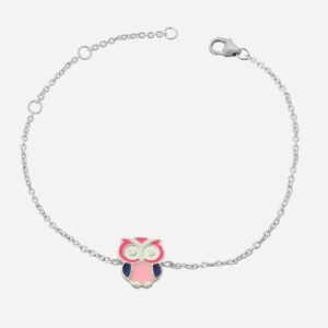 Bracelet hibou argent 925 rhodié émail coloré enfant - Vue principale sagesse intelligence mystère