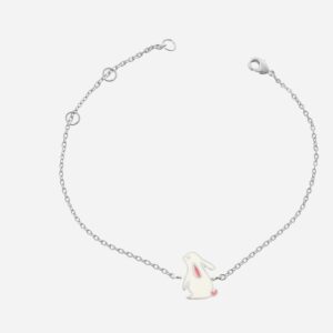 Bracelet lapin argent 925 enfant émail blanc rose rhodié