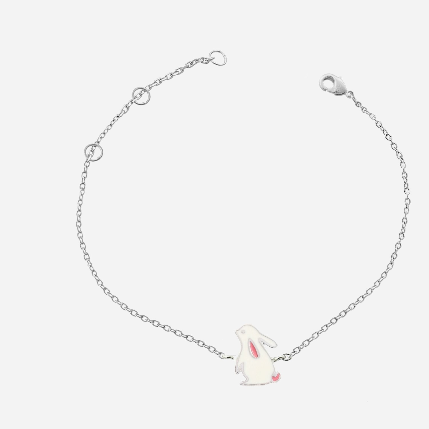 Bracelet lapin argent 925 enfant émail blanc rose rhodié