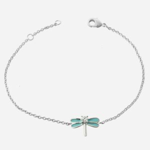 Bracelet libellule émail bleu turquoise argent 925 zirconium enfant