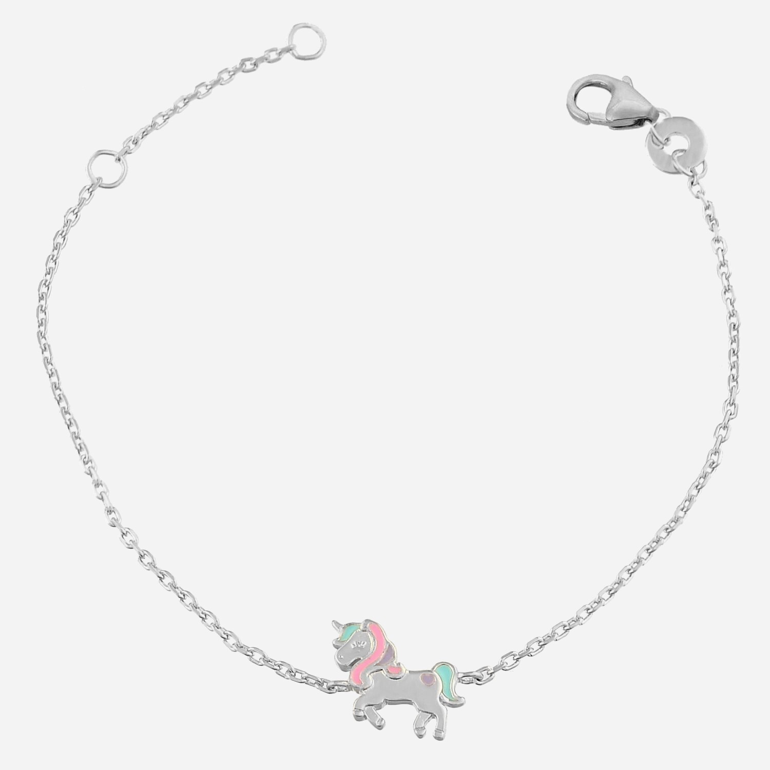 Bracelet licorne émail coloré enfant argent 925 rhodié magique