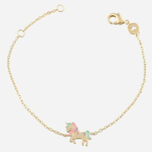 Bracelet licorne émail coloré enfant plaqué or 3 microns magique