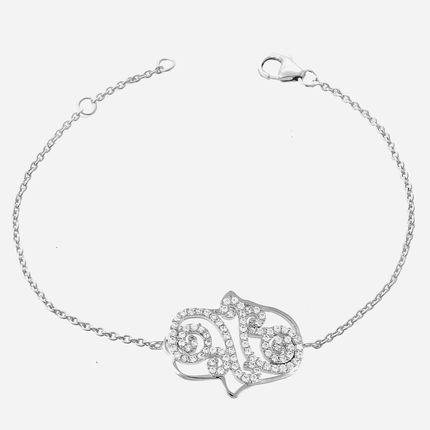 Bracelet main de Fatma argent 925 rhodié oxydes zirconium Khamsa porte-bonheur