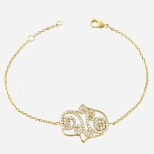 Bracelet main de Fatma plaqué or 750 oxydes zirconium Khamsa porte-bonheur