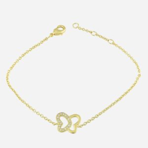 Bracelet papillon coeurs plaqué or 750 oxyde zirconium - Vue principale étincelant symbolisme