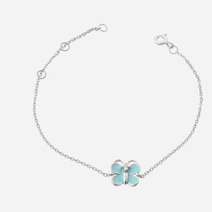 Bracelet papillon émail bleu turquoise argent 925 zirconium enfant
