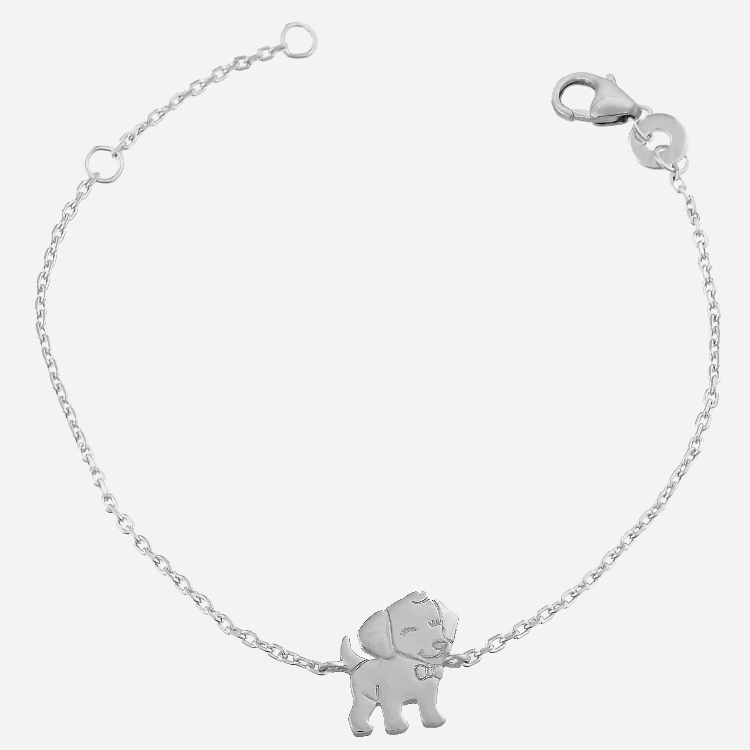 Bracelet petit chien argent 925 rhodié souriant enfant - Vue principale fidélité amitié joyeux