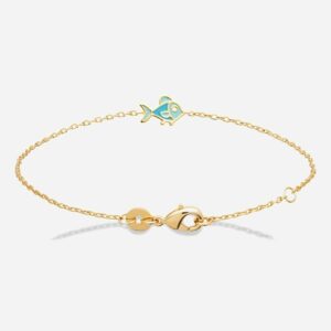 Bracelet poisson plaqué or 750 émail coloré enfant - Vue principale charme marin