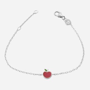 Bracelet pomme argent 925 rhodié émail rouge vert enfant - Vue principale fruit croquant joyeux