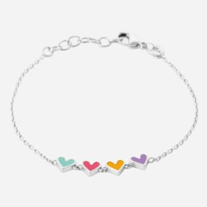 Bracelet 4 cœurs enfant émail coloré argent 925 rhodié douceur élégance harmonie