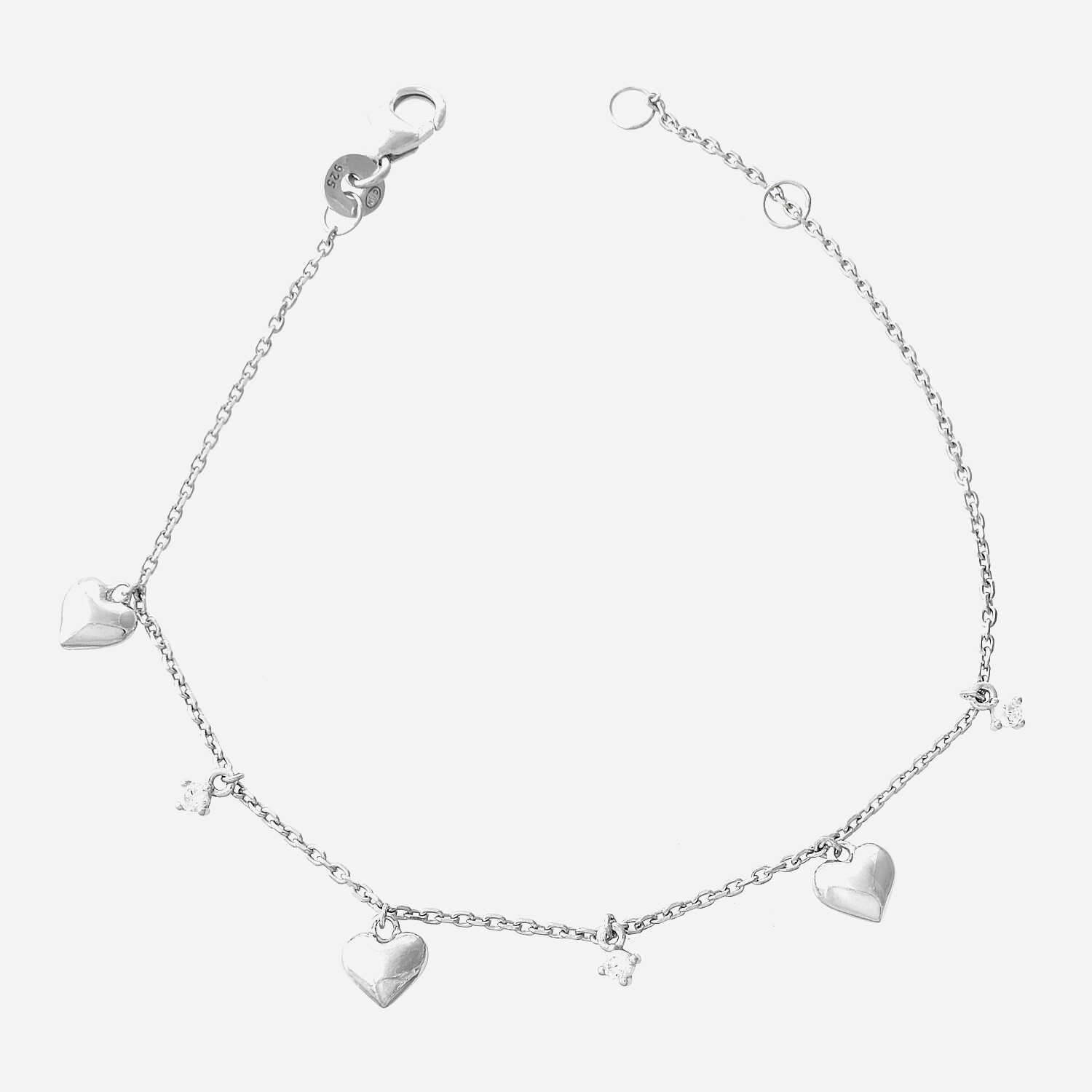 Bracelet cœur argent 925 zirconium suite de cœurs rhodié