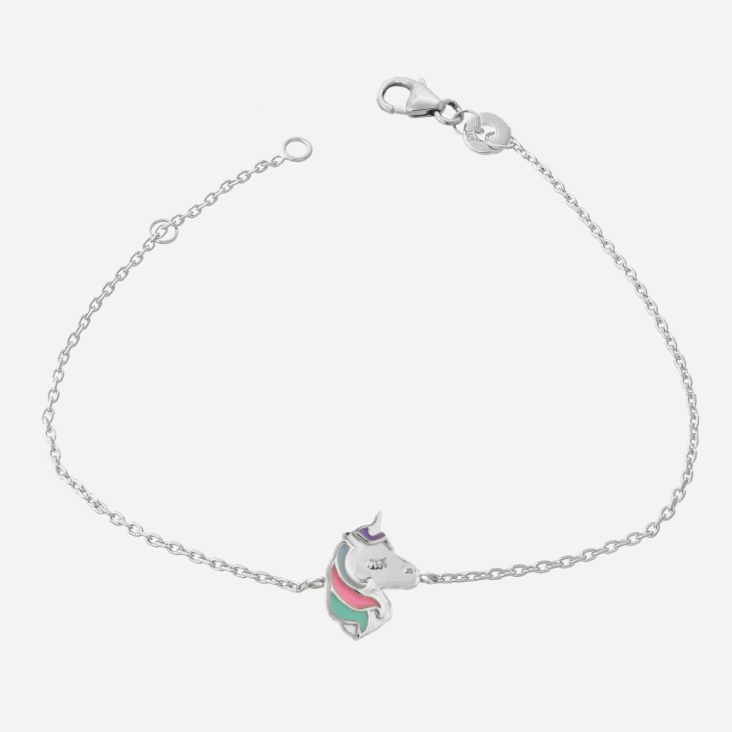 Bracelet licorne argent 925 enfant émail coloré rhodié