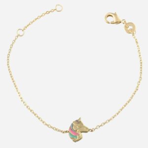 Bracelet tête de licorne émail coloré enfant plaqué or 3 microns magique