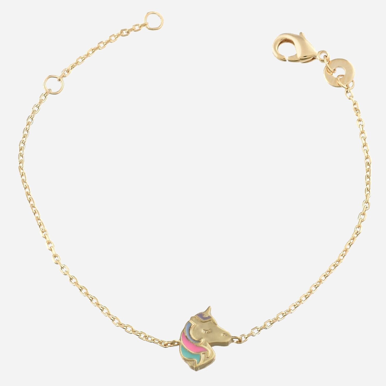 Bracelet tête de licorne émail coloré enfant plaqué or 3 microns magique