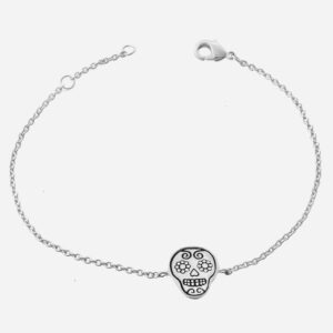 Bracelet tête de mort argent 925 rhodié calavera fleuri