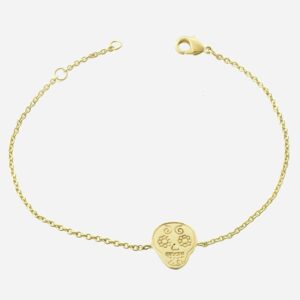 Bracelet tête de mort plaqué or 3 microns calavera fleuri