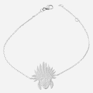 Bracelet indien argent 925 tête amérindien coiffe plume