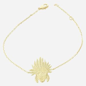 Bracelet tête indien amérindien coiffe plume plaqué or 750 symbole culturel