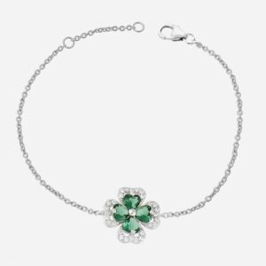 Bracelet trèfle coeurs argent 925 rhodié oxyde zirconium vert - Vue principale porte-bonheur
