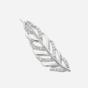 Broche feuille sertie d'oxydes de zirconium argent 925 rhodié botanique scintillante